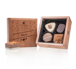Elegance Mini - Merci - Pralines Chocolade in een houten kistje bedrukken