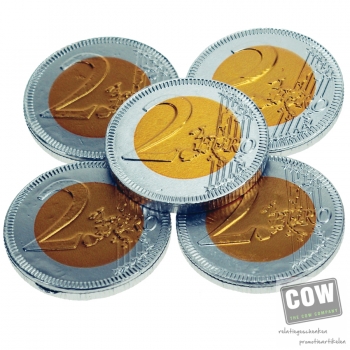 Afbeelding van relatiegeschenk:Chocolade munt 2 Euro 3,8 cm