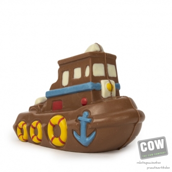 Afbeelding van relatiegeschenk:Stoomboot melkchocolade ingekleurd